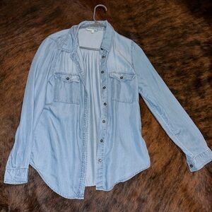 Thin blue button down